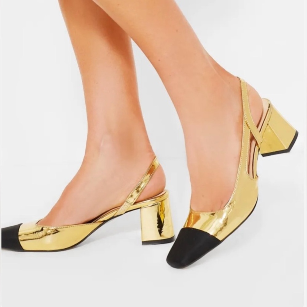 Tuckernuck || Tinsley Slingback‎ Heels Cap Toe Gold Black 10